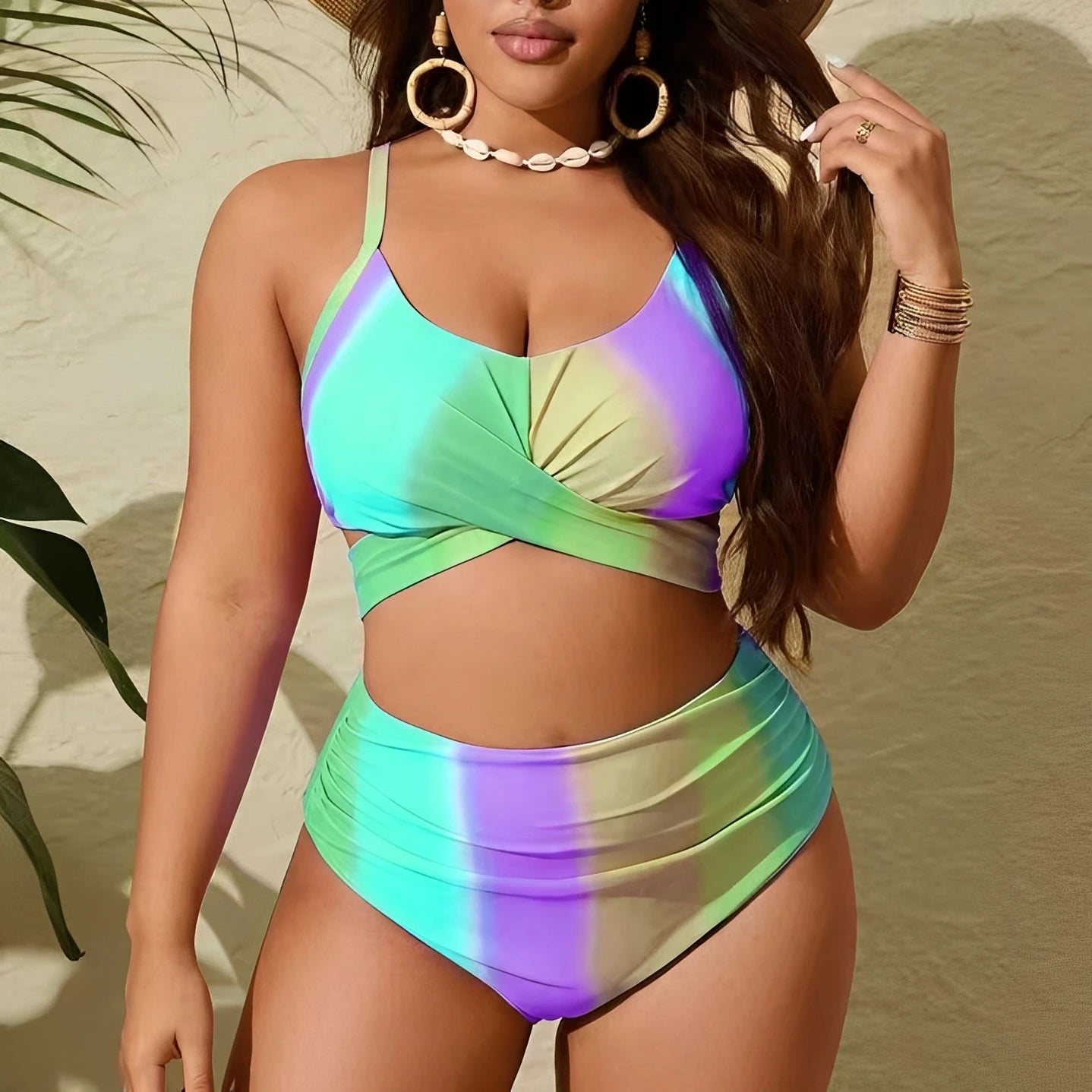 Large Plus Size Bikinis High Waist Swimsuit Women 2 Pieces Strappy Swimwear Female Bathers Bathing Swimming Swim Suit  4XL