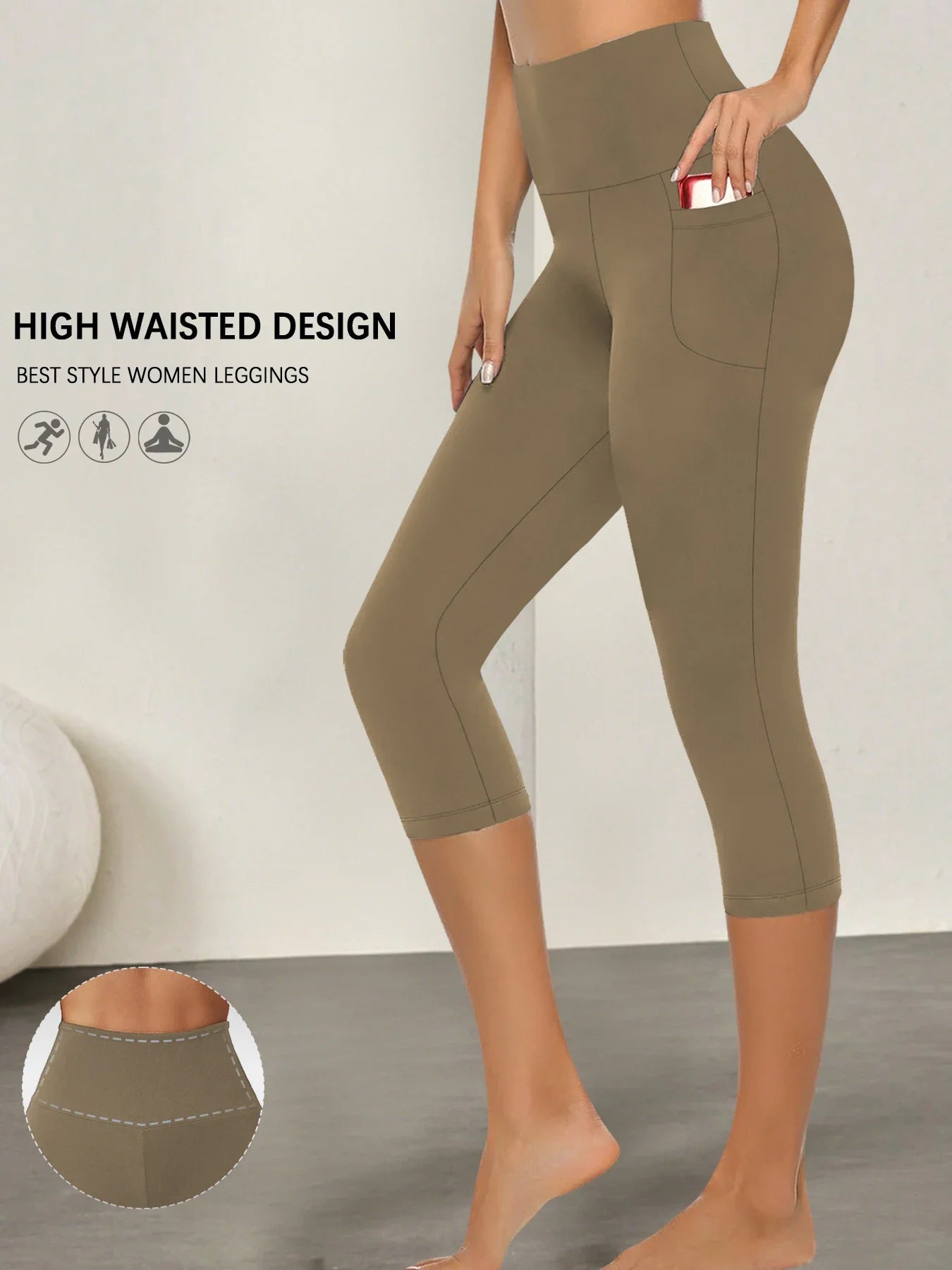 High Waisted capri pants For Women With Pockets Tummy Control No See Through Workout Running Yoga Athletic Push Up Gym Leggings