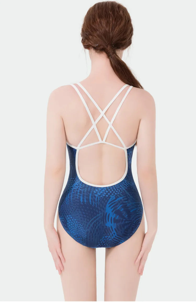 Women Flower Printed One-piece Racing Competition Swimsuit Fashion Sun Protection High Stretch Training Professional Swimwear