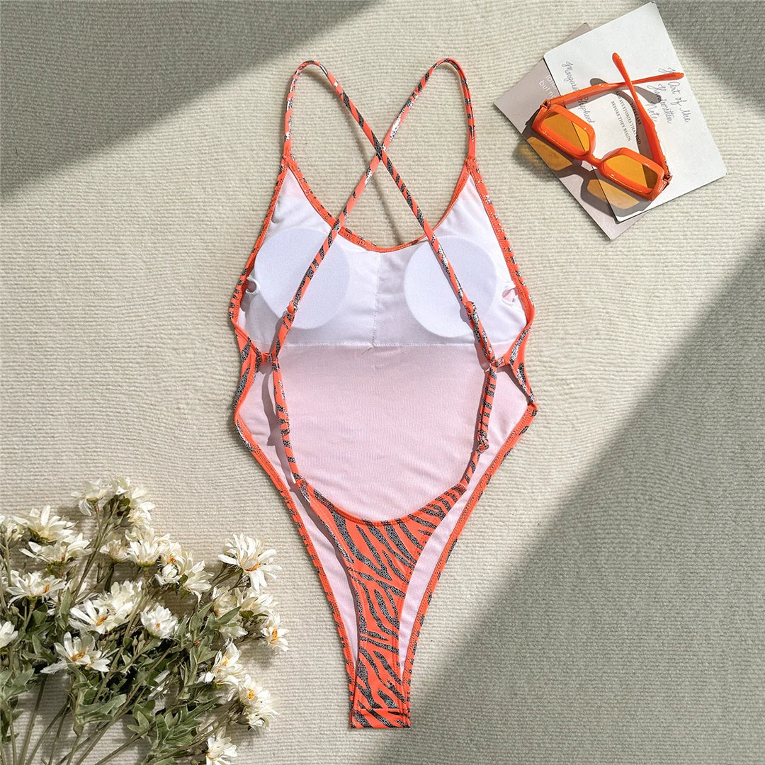 Cross Back High Leg Cut Women Swimwear One Piece Swimsuit Female Extreme String Mini Micro Thong Bather Bathing Suit Swim
