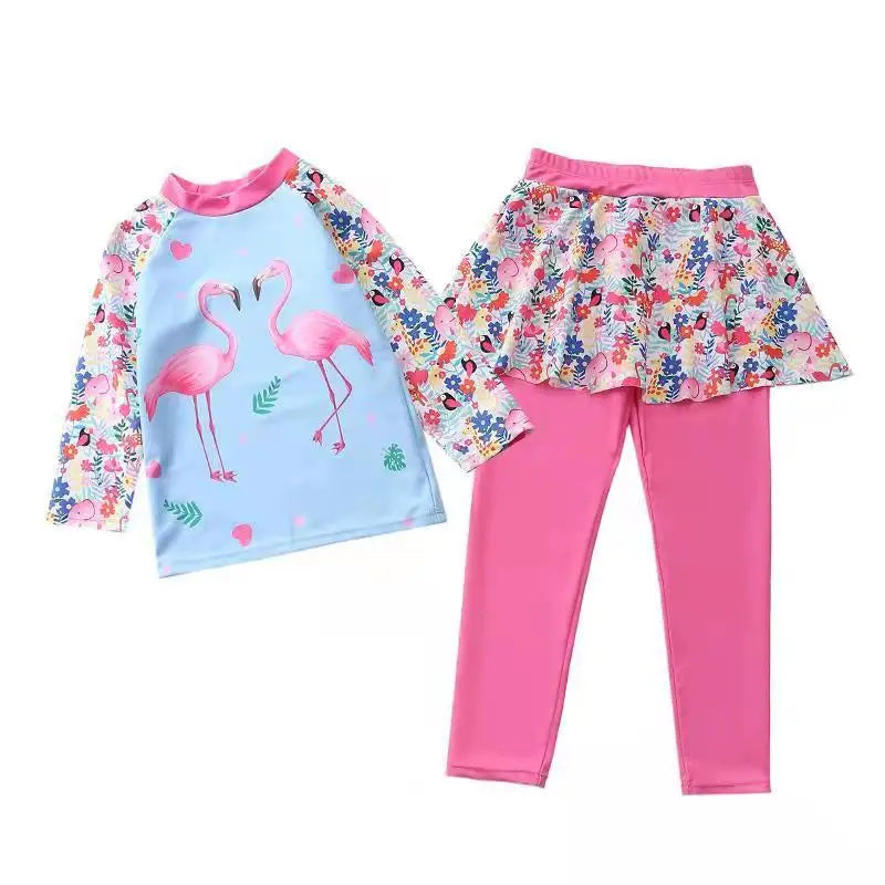 Unicorn Mermaid Kids Swimwear for Girls Long Sleeve Rash guard Pants Leggings Modest Children's Swimsuit Bathing Suit Beach Wear