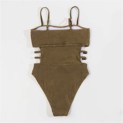 S - XL 11 Colors Ribbed Cut Out One Piece Swimsuit Women Swimwear Female High Leg Cut Padded Bather Bathing Suit Swim Lady
