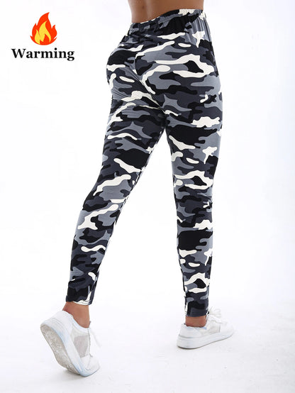 Autumn Winter 1PACK Women's White Grey Camouflage Thick Velvet  Tight Legging Casual Sports Elegant Fitness Yoga Pants