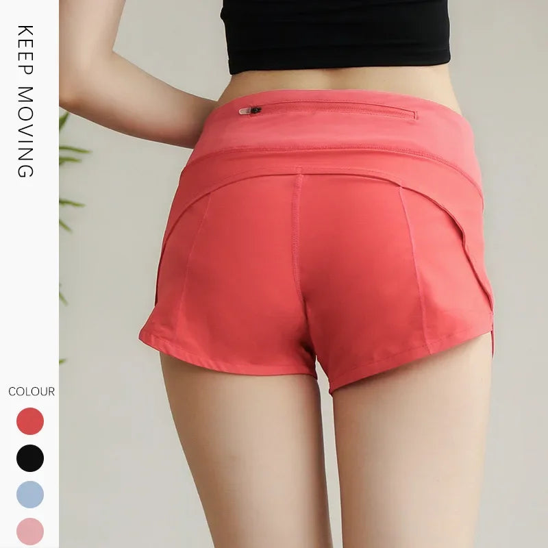 (S-XL)Women Quick Dry Running Shorts Anti-exposed Slim Fit Gym Bottoms Jogging Fitness Sport Shorts with Back Zipper Pocket