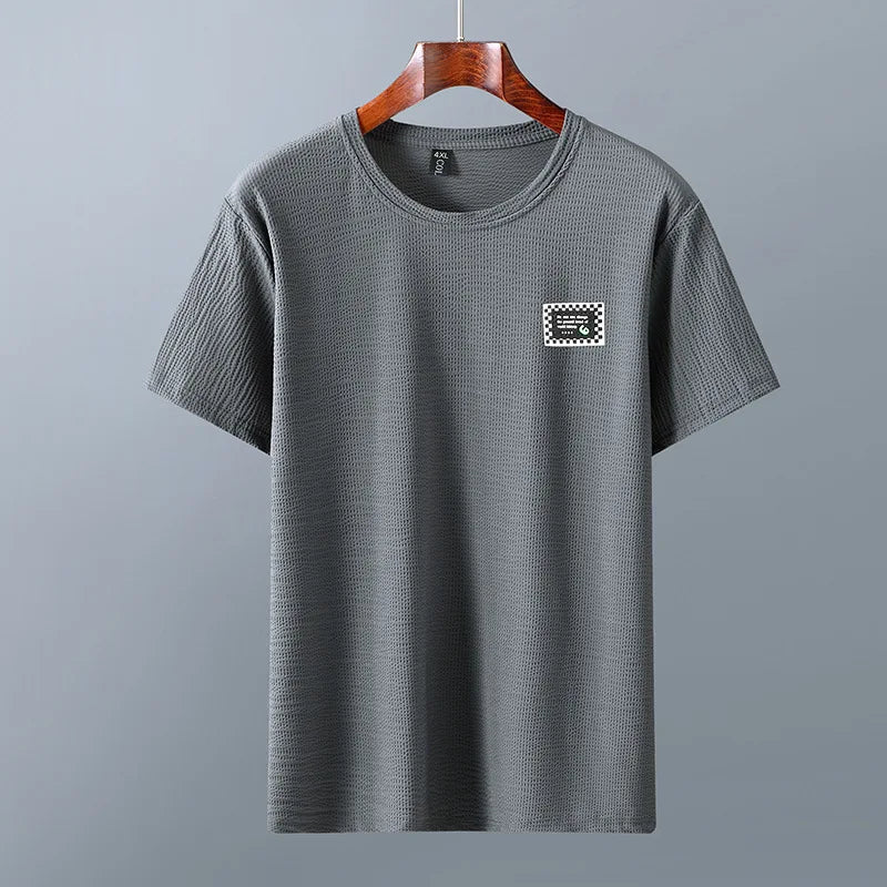9XL 10XL Corn grid summer short-sleeved t-shirt trousers tide ice silk quick-drying plus size loose two-piece set 160KG
