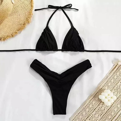Micro Bikinis Women Halter Brazilian Bikini Set Female Pleated Swimsuit Triangle Swimwear Beach Wear Bathing Suit