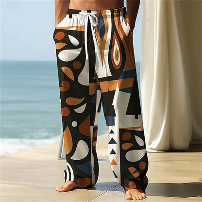 Stylish Men's Casual Pants Retro Classic Print Casual Pants Beach Wide-Leg Pants Streetwear Loose-Fit Athletic Pants