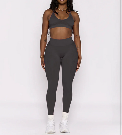 2PCS Pad Women Sport Sets Push Up Yoga Pants Hollow Back Gym Fitness Bra Workout Running Leggings, Seamless Sets