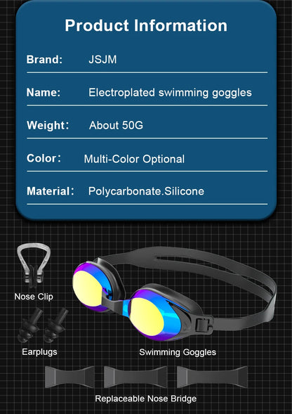 JSJM Swimming Goggles Adults Anti-fog UV Protection Lens Men Women Professional Silicone Adjustable Swimming Glasses Unisex