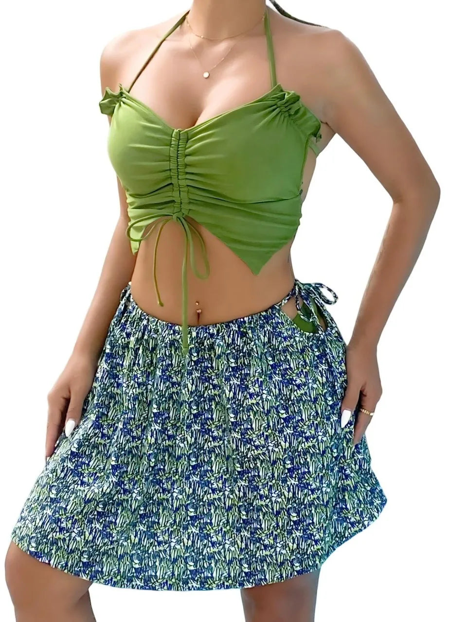 Black Halter String 3 Piece Bikini String Skirt Swimsuit Women Swimwear Female Bathers Bathing Swimming Swim Suit Beachwear