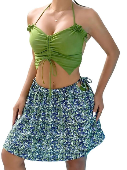 Black Halter String 3 Piece Bikini String Skirt Swimsuit Women Swimwear Female Bathers Bathing Swimming Swim Suit Beachwear