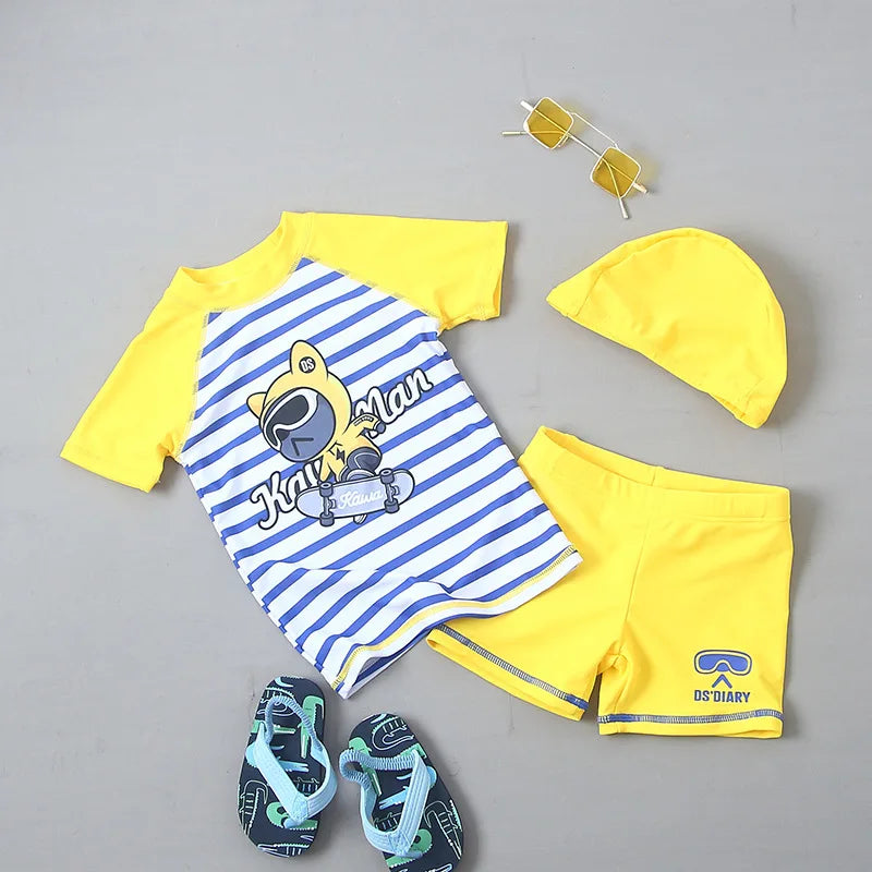 Boys' Cartoon-Print Short-Sleeve Rash Guard & Shorts Set