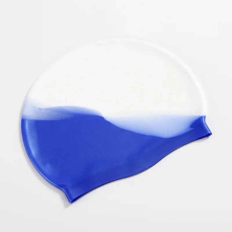 Color Block Silicone Adult Waterproof Swimming Cap Dry Hair Swim Cap for Men Women Protect Ear Swim Hat Swimming Accessories