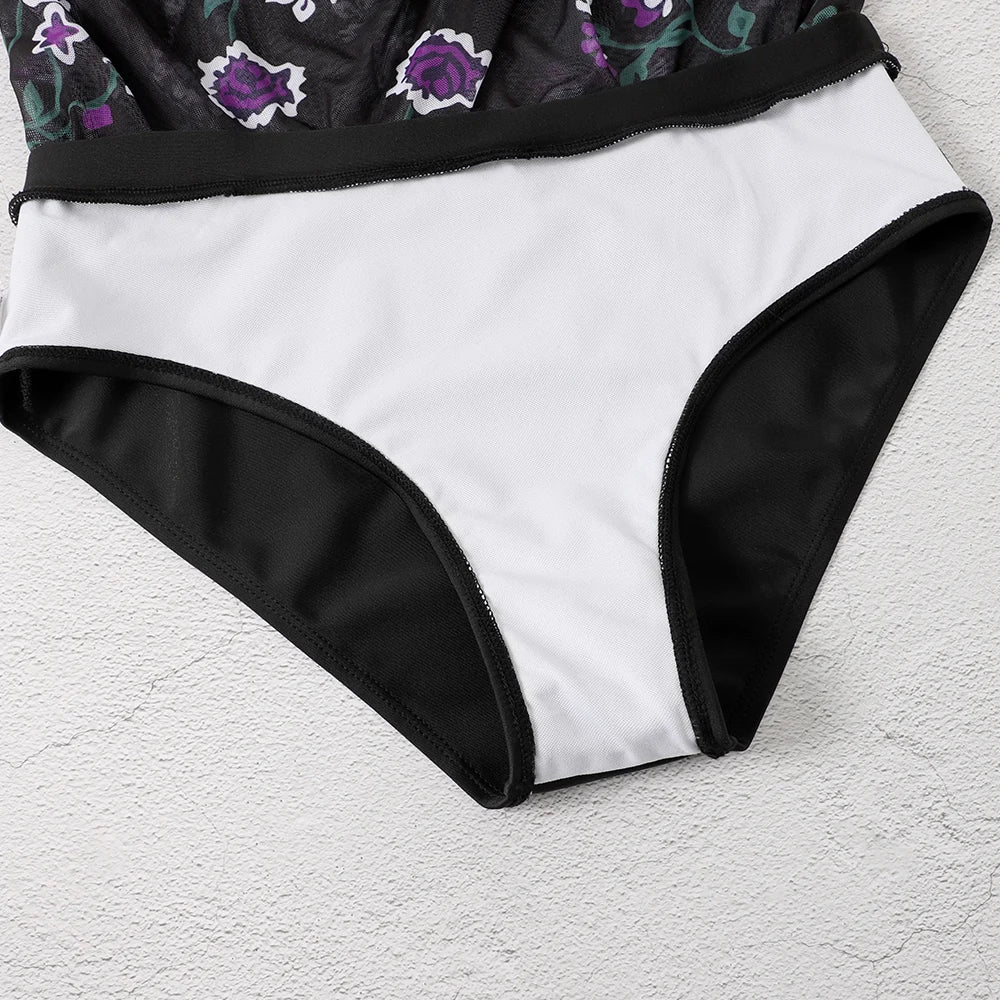 Floral Printed Two Pieces Swimsuit Women  Halter Swimwear Skirt Female Bathers Bathing Swimming Suit Beachwear Summer