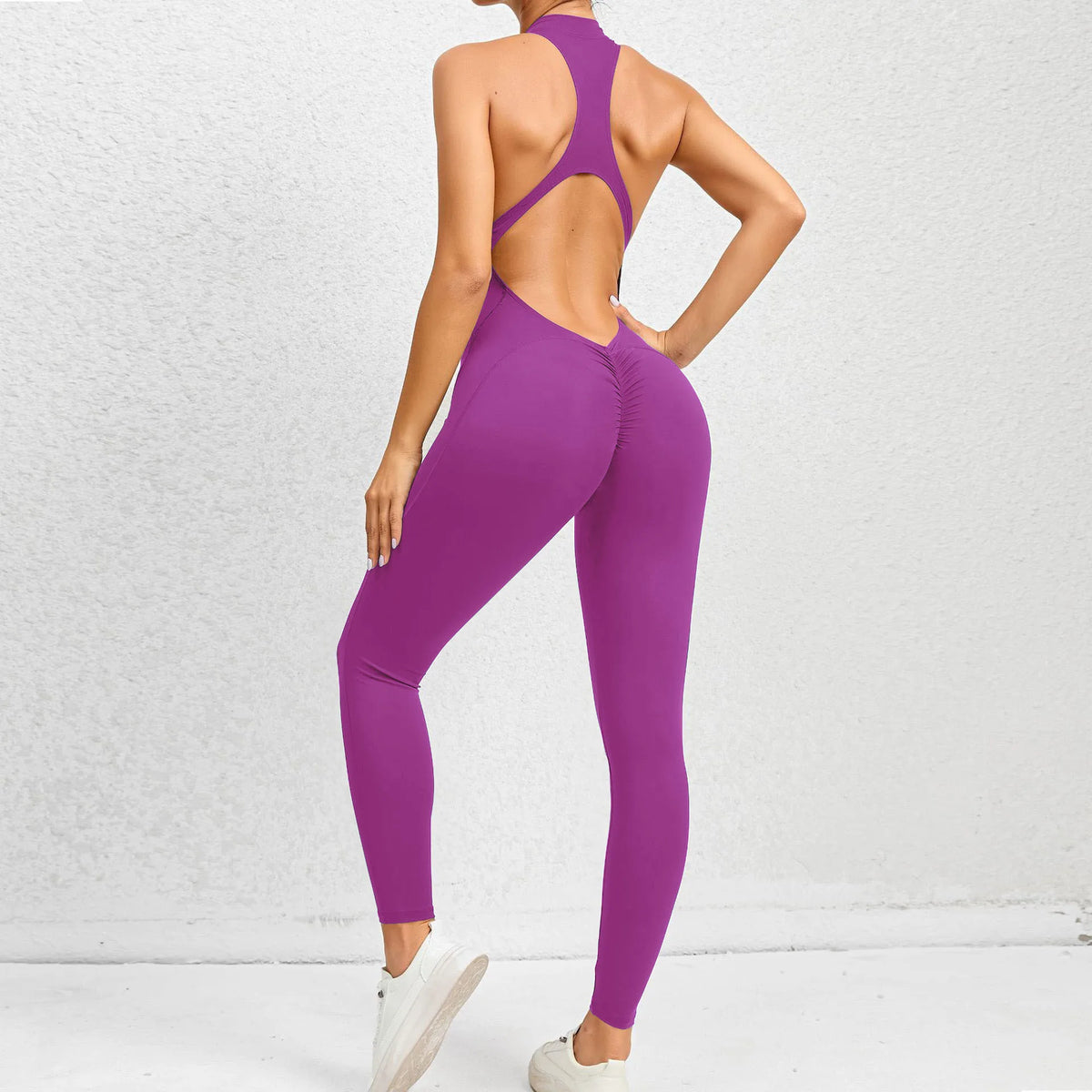 Women's Deep-V Zip-Front Open-Back Workout Playsuit
