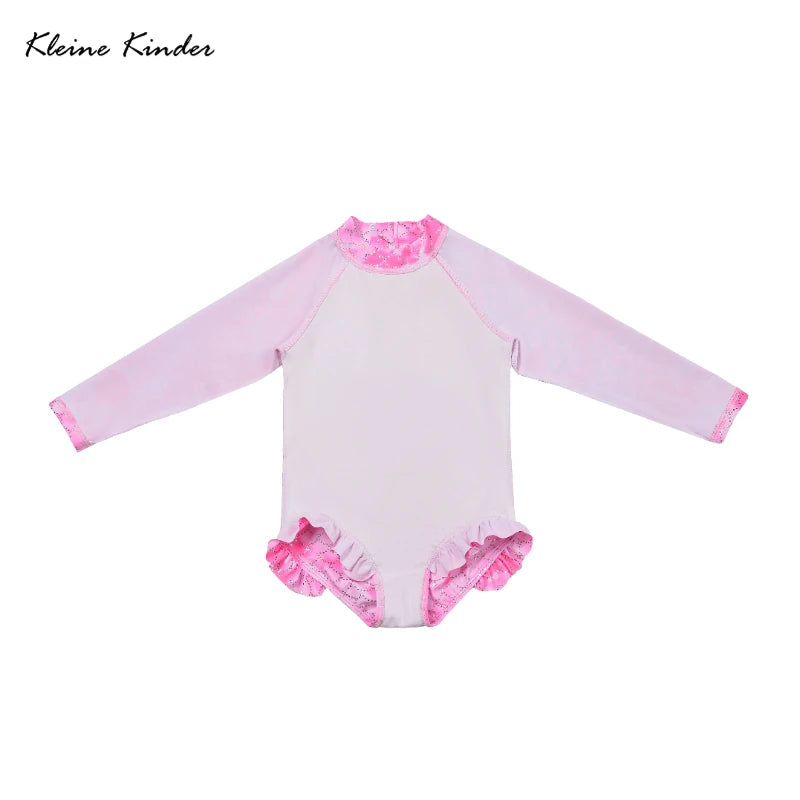 Toddler Baby Bathing Suit Girls Swimsuit One-Piece Rashguard for 2-10 Years UPF 50+ Anti UV Long Sleeve Swimwear for Children