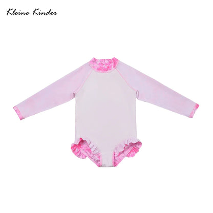 Toddler Baby Bathing Suit Girls Swimsuit One-Piece Rashguard for 2-10 Years UPF 50+ Anti UV Long Sleeve Swimwear for Children
