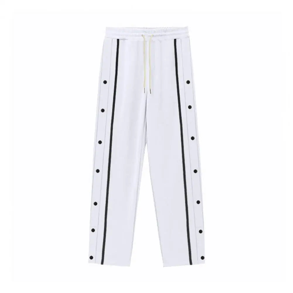 Casual Streetwear Men's Trendy Side Breasted Design Baggy Pants Spring Autumn Men's Straight Leg Drawstring Sweatpants