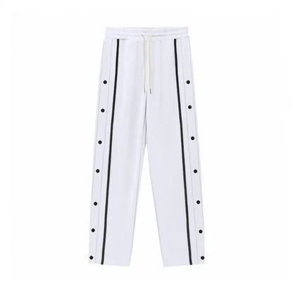 Casual Streetwear Men's Trendy Side Breasted Design Baggy Pants Spring Autumn Men's Straight Leg Drawstring Sweatpants