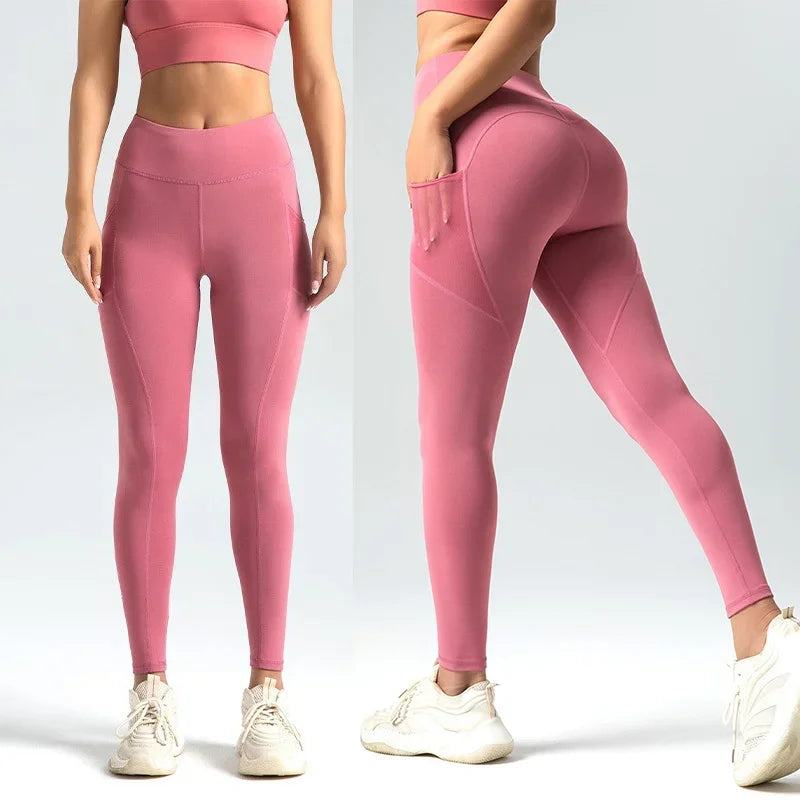 Pockets Yoga Leggings Peach Butt Lifting Yoga Legging High Waist Tummy Control Gym Leggings Running Jogging Pants