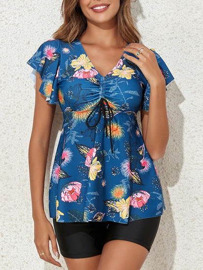 Floral Tankini Two Pieces Ruffle Swimsuit Women With Shorts High Waist Swimwear Female Bathing Suit Mayo Beach Bathers