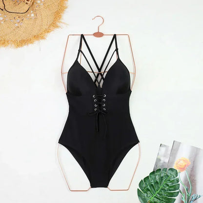 One Piece Swimsuit Swimwear Women Leaf Print Patchwork Hollow Cross Straps Backless Beachwear Bathing Suit