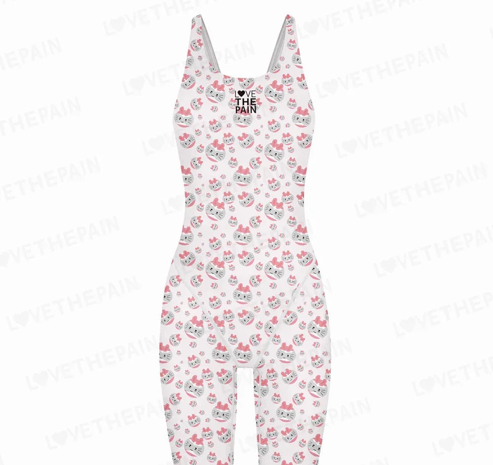 Girl Training Racing Swimwear Girl One Piece Competitive Swimsuits Summer Pool Professional Competition Knee Length Bodysuits