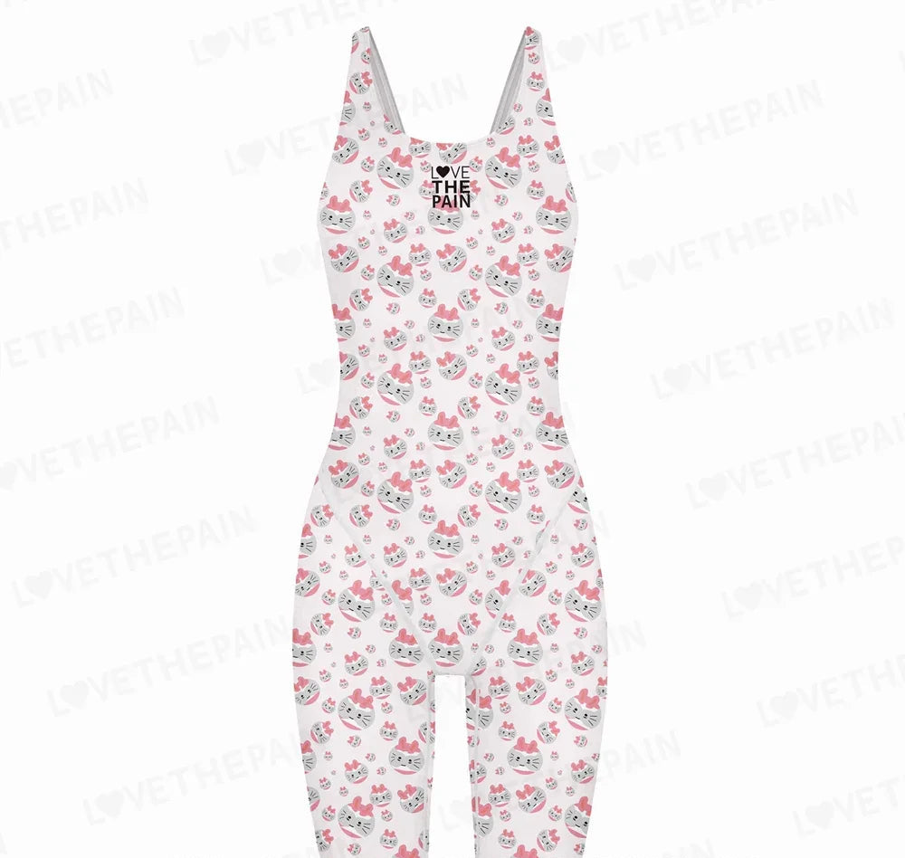 Girls Love The Pain Interesting Print Swimwear Competitive Swimming One Piece Swimsuit Knee Length Bathing Suit Beach Wear