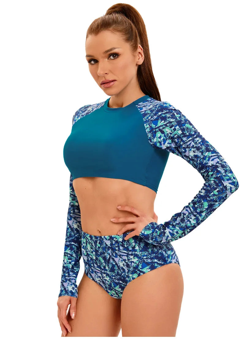 Womems Swimsuits Long Sleeve Two Piece Rash Guard UV Protection Crop Top Bathing Suits for Teen Girls