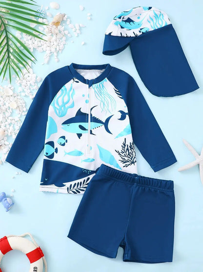 Baby Boy Swimsuit Set with fish Design Bathers.