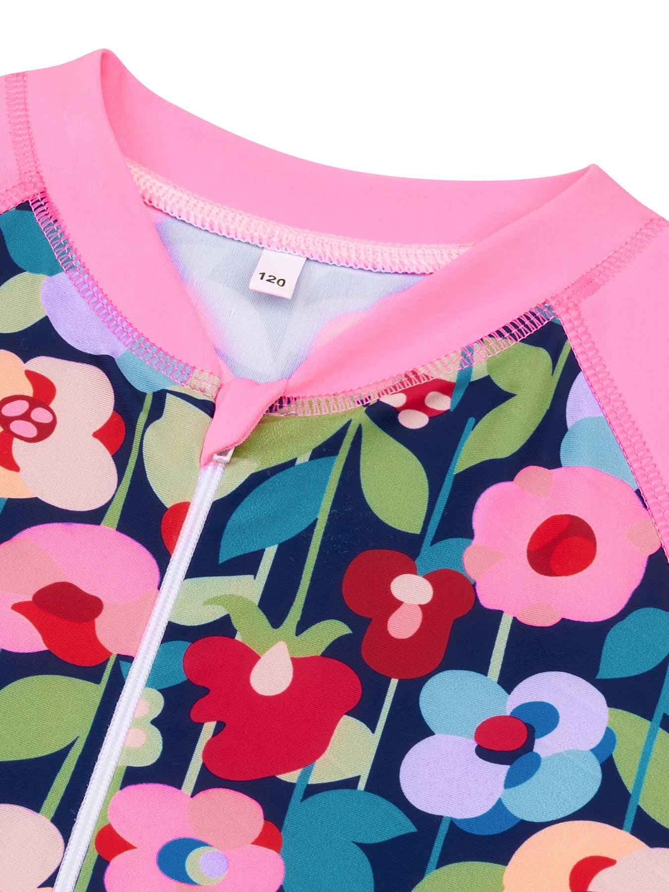 Kids Girls Swimwear One-Piece Swimsuits Summer Floral Print Long Sleeve Zipper Jumpsuit Beachwear Bikini Cut Bottom Swimming Top