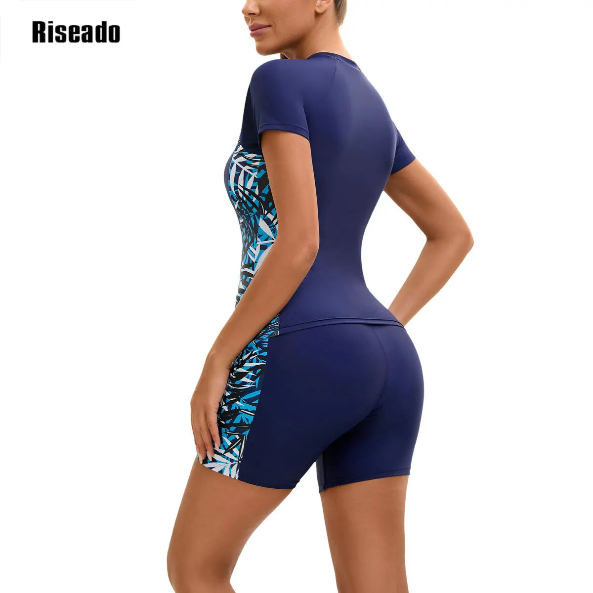 2 Piece Tankini Set High Waist Swimsuit Short Sleeve Rash Guard for Women Mock Neck Zipper Short Sleeve Bathing Suit