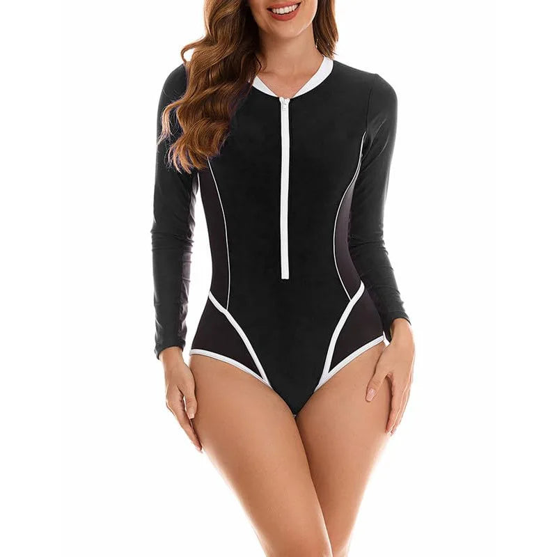 Rash Guard Long Sleeves Women One Piece Swimsuit Floral Swimwear Tropical Printed Monokini Backless Flamingo Bathing Suit Bodysuit