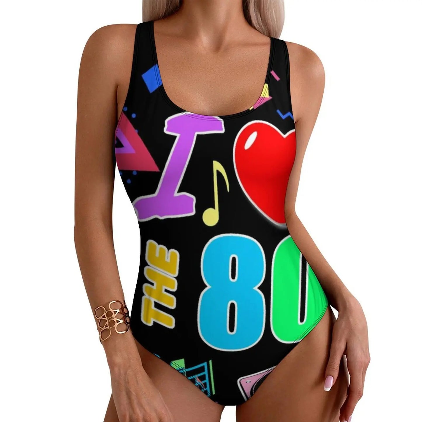 Vintage 80S Swimsuit Funky Splatter Graffiti Push Up Swimwear One-Piece Pool Monokini Bodysuit Design Beach Wear Plus Size