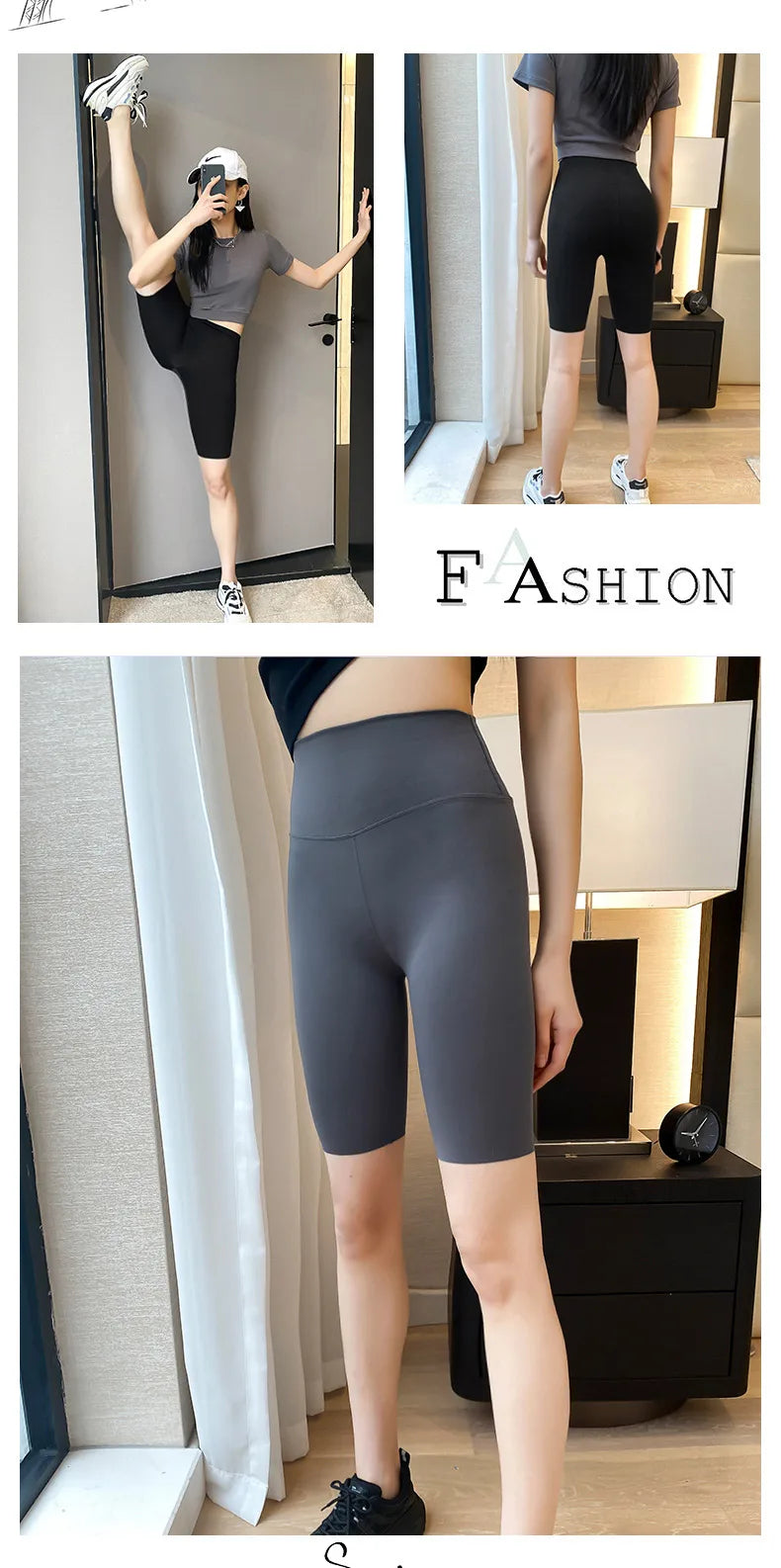 BIVIGAOS Summer Basic Cycling Shorts Women Casual Sharkskin Knee Length Short Legging High Waist Tight Sport Running Biker Short