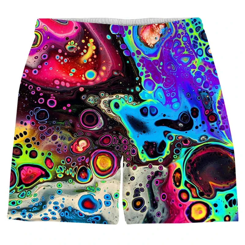 Colorful Graffiti 3D Printed Surfing Board Shorts Cool Summer Street Swim Trunks For Men Kids Travel Beach Shorts