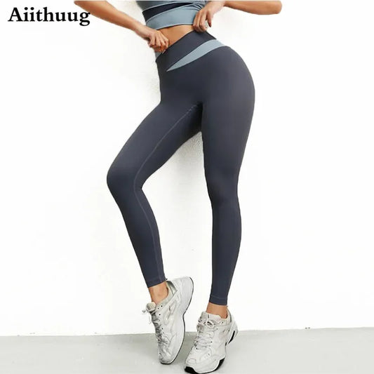 Aiithuug High Waist Tummy Control Yoga Leggings Gym Legging Stretchy Running Leggings Women Cross Waist Fitness Sports Legging