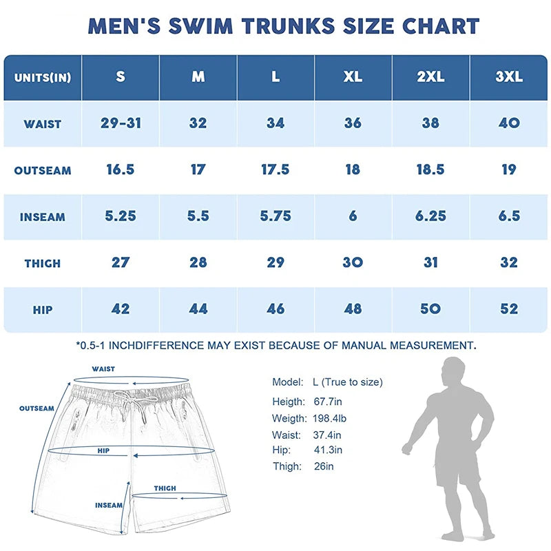 (S-3XL)Mens Quick-Dry Waterproof Surf Trunks - 5" Breathable Swim Shorts with Zipper Pockets Lightweight Nylon Beach Shorts