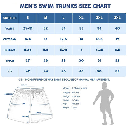 (S-3XL)Mens Quick-Dry Waterproof Surf Trunks - 5" Breathable Swim Shorts with Zipper Pockets Lightweight Nylon Beach Shorts