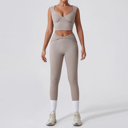 2PCS Women Yoga Set Workout Pant Outfits Fitness Sportswear Gym High Waist Flare Leggings Sports Bra Athletic Tracksuit