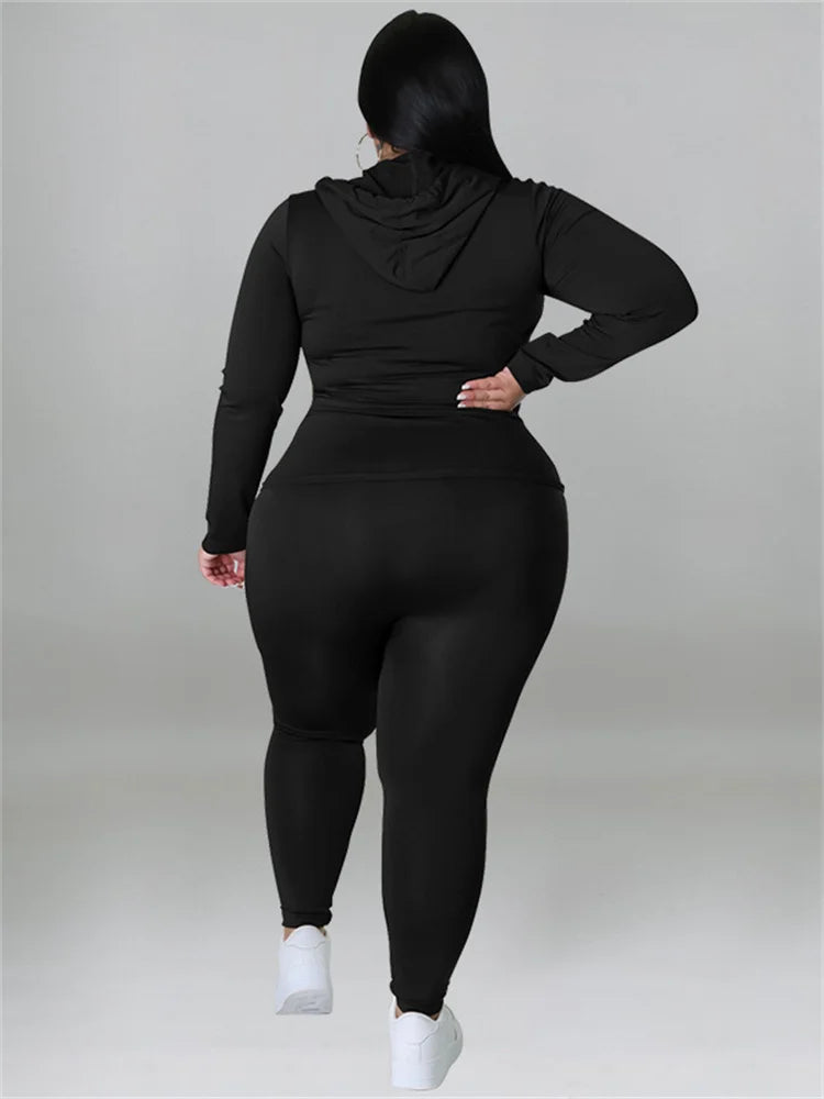 Wmstar Plus Size Two Piece Outfits Women Hoodies Sweatsuit Leggings Pants Sets Solid Stretch Matching