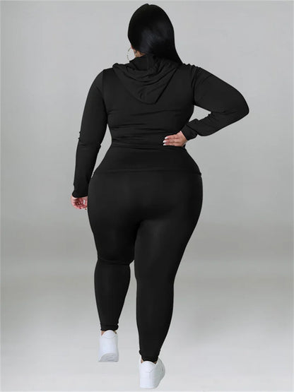 Wmstar Plus Size Two Piece Outfits Women Hoodies Sweatsuit Leggings Pants Sets Solid Stretch Matching