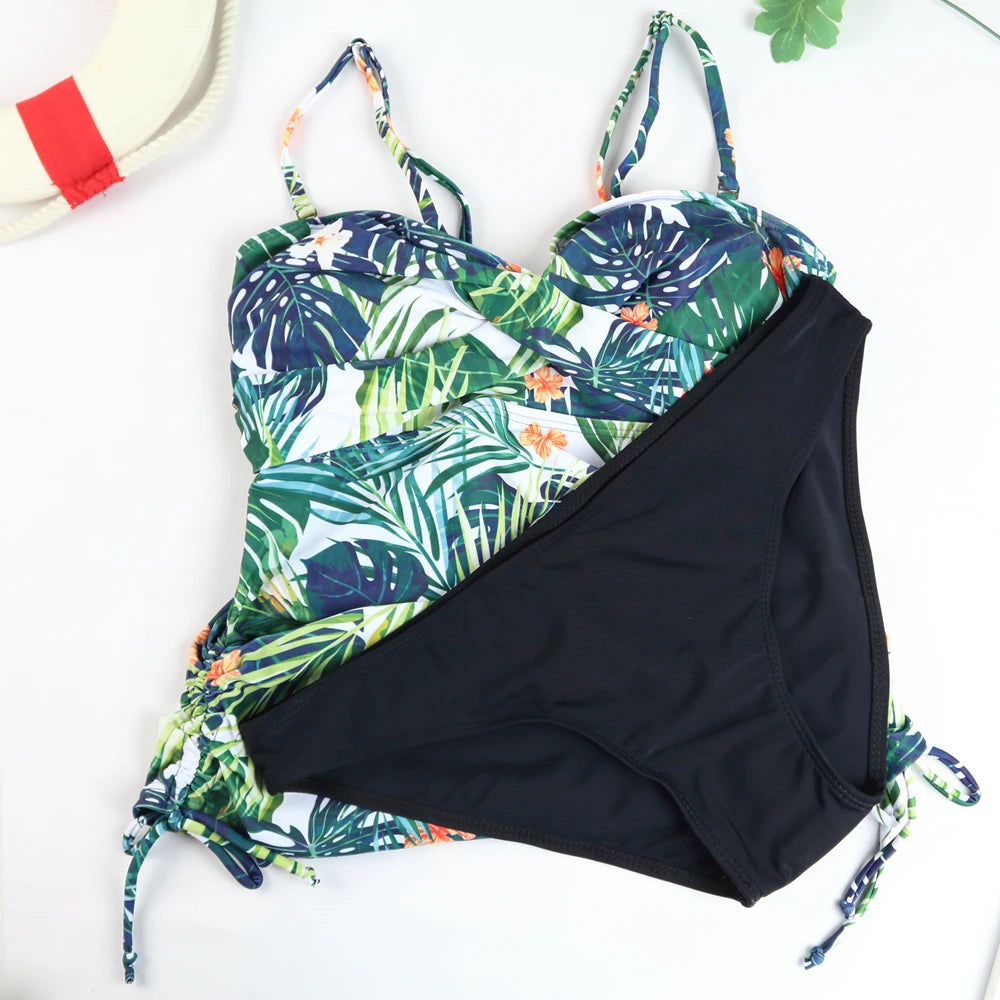 2 Piece Women Tankini Swimsuit Female Swimwear Tankini Bikini Set Swimming Suit Tankini Retro Beachwear