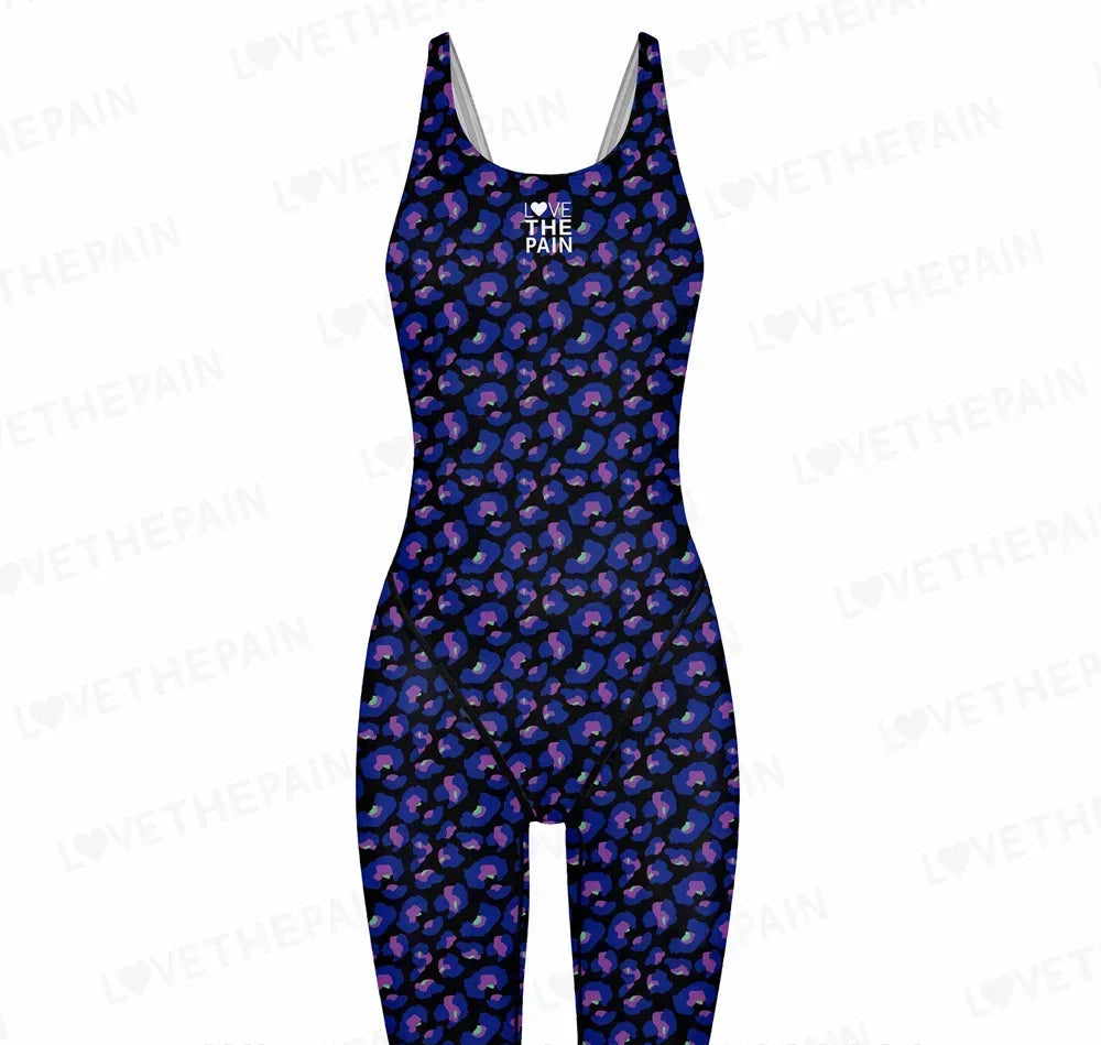 Girls Love The Pain Racer Back Knee Length Swimsuit Bodysuit Sleeveless One Piece Print Swimwear For Holiday Beach Water Sports