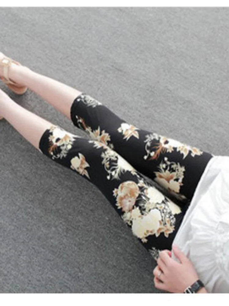 Workout Leggings Print Capris Women Push Up High Waist Pants Sportswear Short Trousers Black Fitness Legging