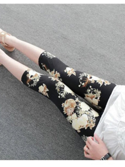 Workout Leggings Print Capris Women Push Up High Waist Pants Sportswear Short Trousers Black Fitness Legging