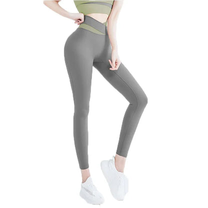 Aiithuug High Waist Tummy Control Yoga Leggings Gym Legging Stretchy Running Leggings Women Cross Waist Fitness Sports Legging