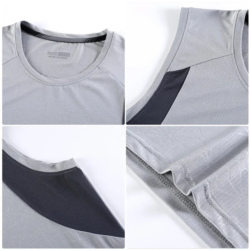 Men's Running T-shirt Gym Homme Vest Top Undershirt Sweatshirt Fitness Sports Sleeveless T-shirts Tees Singlet Marathon Wear Ice