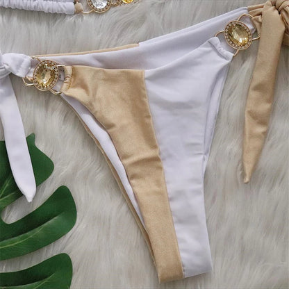 8 Colors Diamond Rhinestones Splicing Bikini Women Swimwear Female Swimsuit Two-pieces Bikini set Bather Bathing Suit Swim