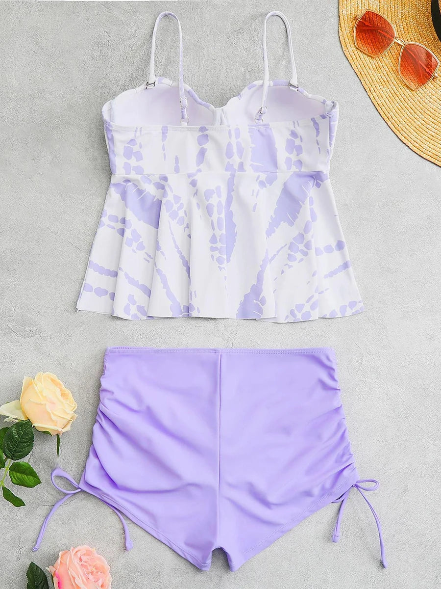 Tie Dye Peplum Tankini Two Pieces Swimsuit Women Push Up Short Swimwear Female Bathers Bathing Swimming Swim Suit Beachwear